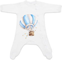 Комбинезон авторский принт Luxury Baby Зайка на воздушном шаре белый 74
