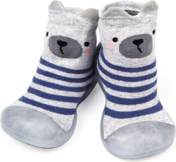 Ботиночки носочки детские Amarobaby First Step Bear серые, размер 24, с дышащей подошвой