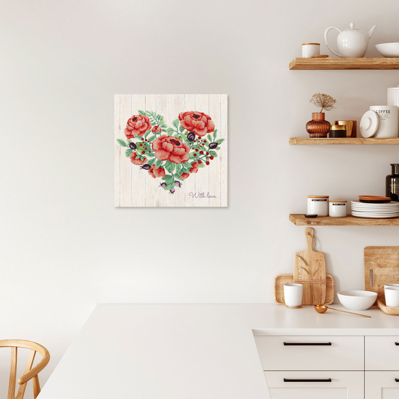 Кристальная мозаика Фрея постер Цветущее сердце, 30x30 см