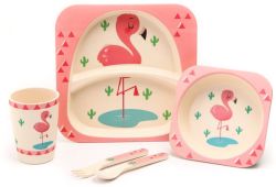 Набор бамбуковой посуды Крошка Я Розовый фламинго 5 предметов