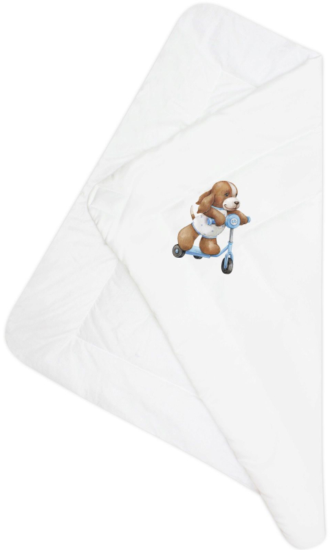 Конверт-одеяло на выписку Luxury Baby Собачка на самокате белое, принт без кружева белый